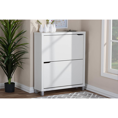 BAXTON STUDIO Simms White Modern Shoe Cabinet 88-4341